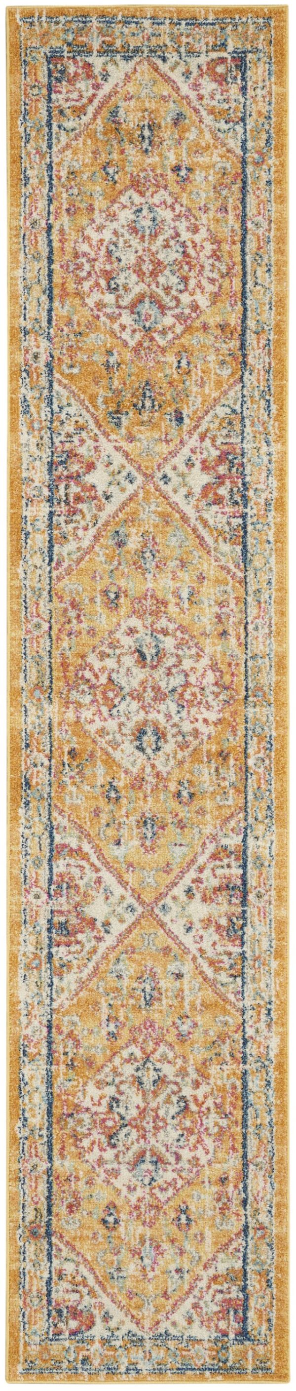 2?x 10?Ivory and Yellow Center Medallion Runner Rug