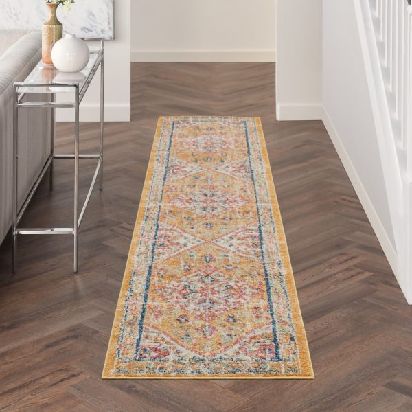 2?x 10?Ivory and Yellow Center Medallion Runner Rug - Image 4
