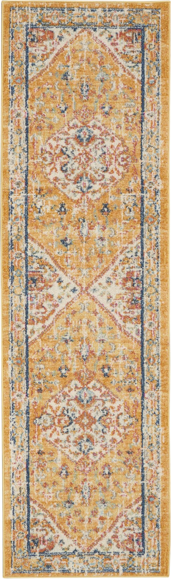 2?x 8?Ivory and Yellow Center Medallion Runner Rug