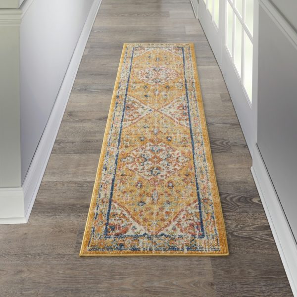 2?x 8?Ivory and Yellow Center Medallion Runner Rug - Image 4