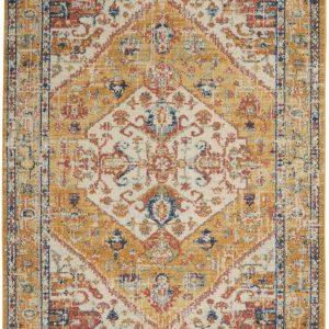 5?x 7?Ivory and Yellow Center Medallion Area Rug