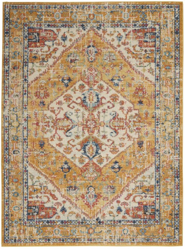 5?x 7?Ivory and Yellow Center Medallion Area Rug
