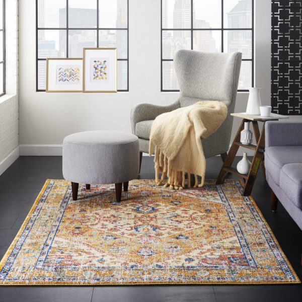 5?x 7?Ivory and Yellow Center Medallion Area Rug - Image 4