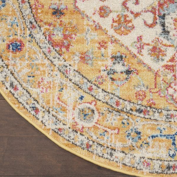5?Round Ivory and Yellow Center Medallion Area Rug - Image 2