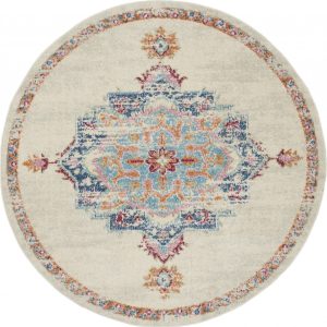 5?Round Gray Distressed Medallion Area Rug