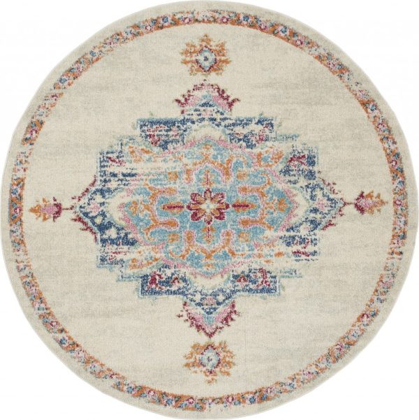 5?Round Gray Distressed Medallion Area Rug