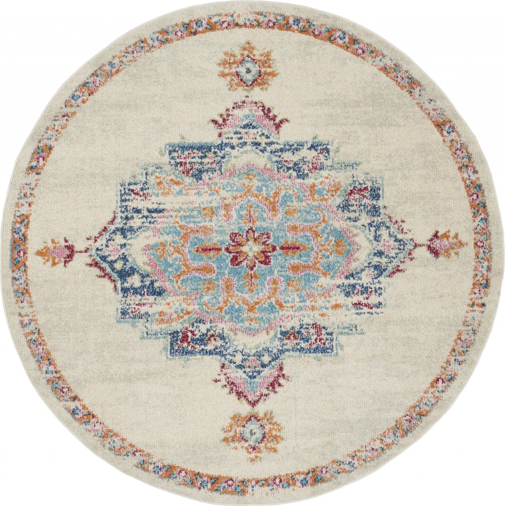 5?Round Gray Distressed Medallion Area Rug