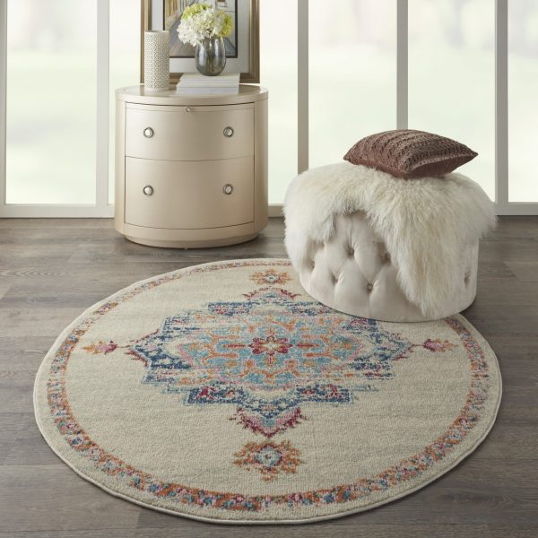 5?Round Gray Distressed Medallion Area Rug - Image 4