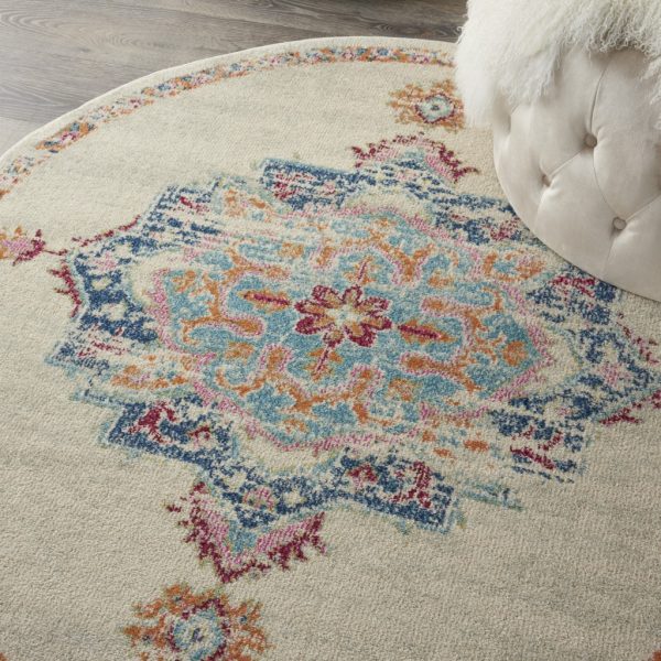 5?Round Gray Distressed Medallion Area Rug - Image 5