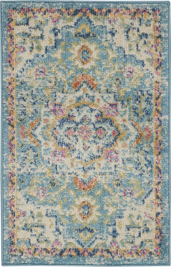 2?x 3?Light Blue and Ivory Distressed Scatter Rug
