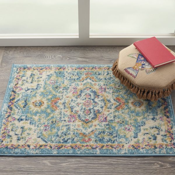 2?x 3?Light Blue and Ivory Distressed Scatter Rug - Image 4