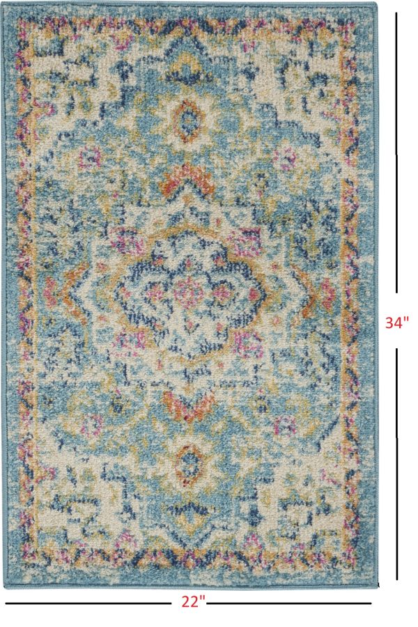 2?x 3?Light Blue and Ivory Distressed Scatter Rug - Image 5