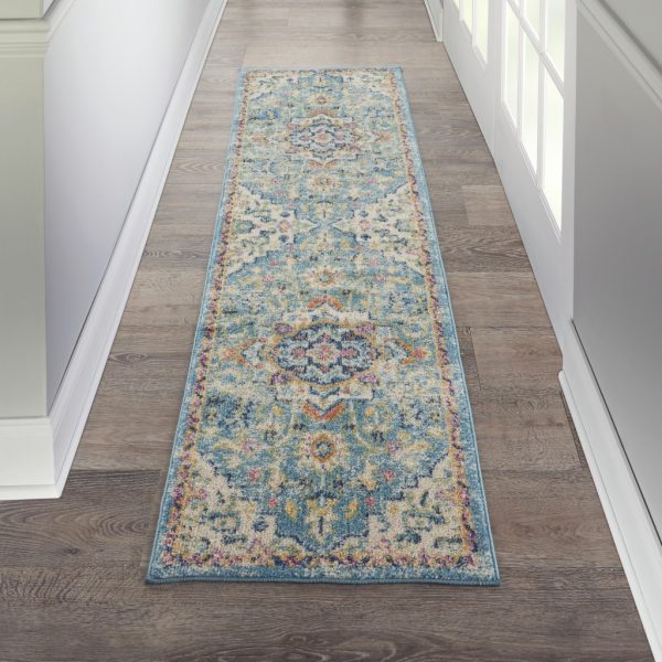 2?x 6?Light Blue and Ivory Distressed Runner Rug - Image 4