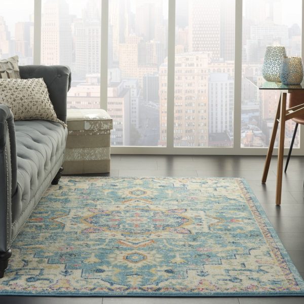 4?x 6?Light Blue and Ivory Distressed Area Rug - Image 4