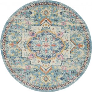 5?Round Light Blue and Ivory Distressed Area Rug