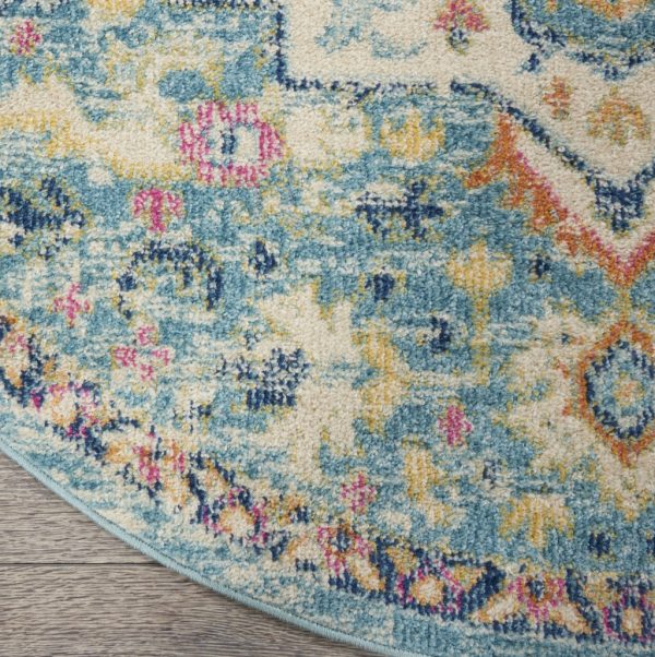 5?Round Light Blue and Ivory Distressed Area Rug - Image 2