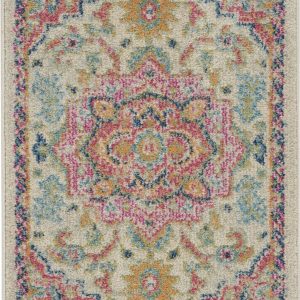 2?x 3?Ivory and Pink Medallion Scatter Rug
