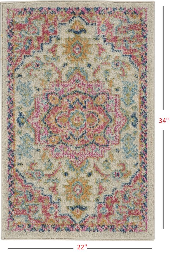 2?x 3?Ivory and Pink Medallion Scatter Rug - Image 5