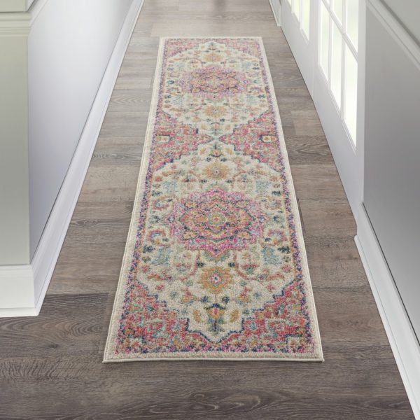 2?x 6?Ivory and Pink Medallion Runner Rug - Image 4