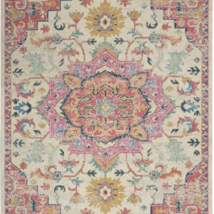 5?x 7?Ivory and Pink Medallion Area Rug