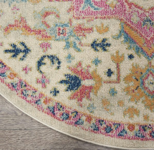 5?Round Ivory and Pink Medallion Area Rug - Image 2