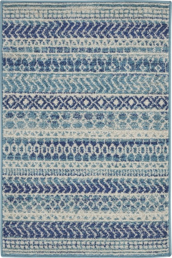 2?x 3?Navy Blue Ornate Stripes Scatter Rug