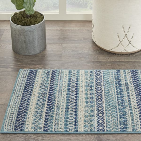 2?x 3?Navy Blue Ornate Stripes Scatter Rug - Image 4