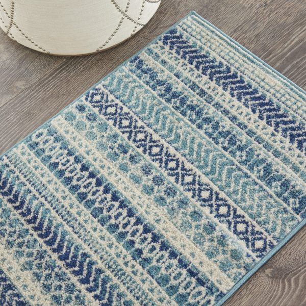 2?x 3?Navy Blue Ornate Stripes Scatter Rug - Image 5