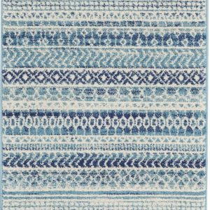 2?x 8?Navy Blue Ornate Stripes Runner Rug