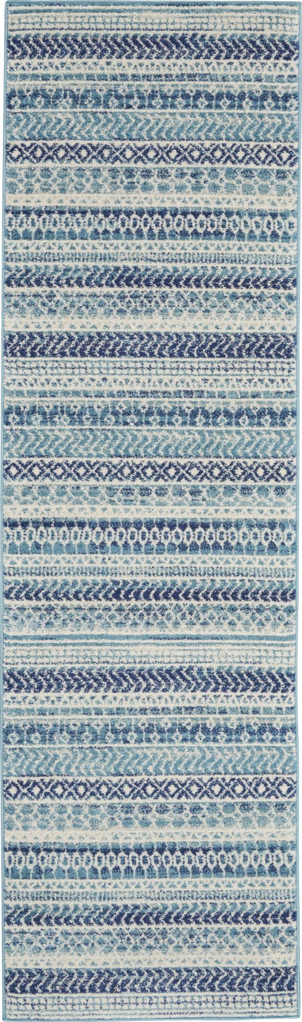 2?x 8?Navy Blue Ornate Stripes Runner Rug
