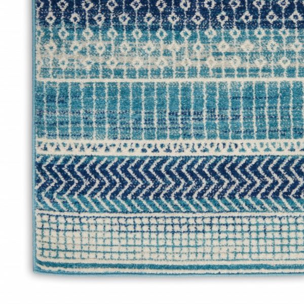 2?x 8?Navy Blue Ornate Stripes Runner Rug - Image 5