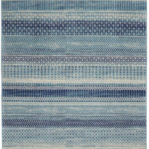 5?x 7?Navy Blue Ornate Stripes Area Rug