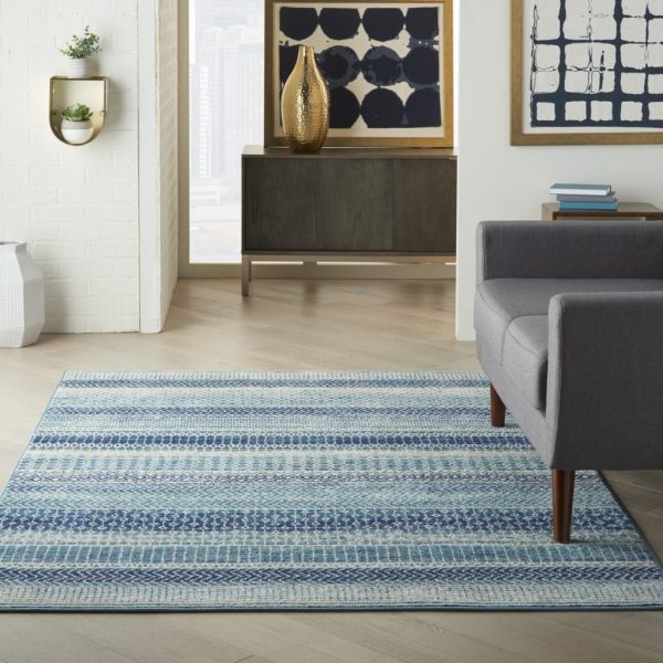 5?x 7?Navy Blue Ornate Stripes Area Rug - Image 4