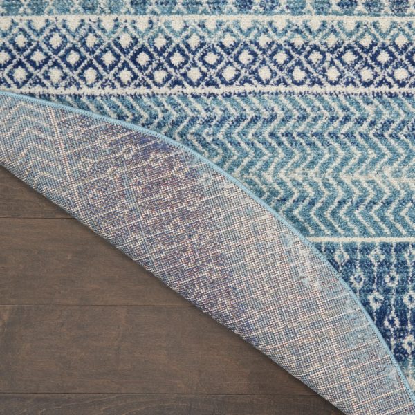5?Round Navy Blue Ornate Stripes Area Rug - Image 3
