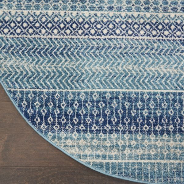 5?Round Navy Blue Ornate Stripes Area Rug - Image 4