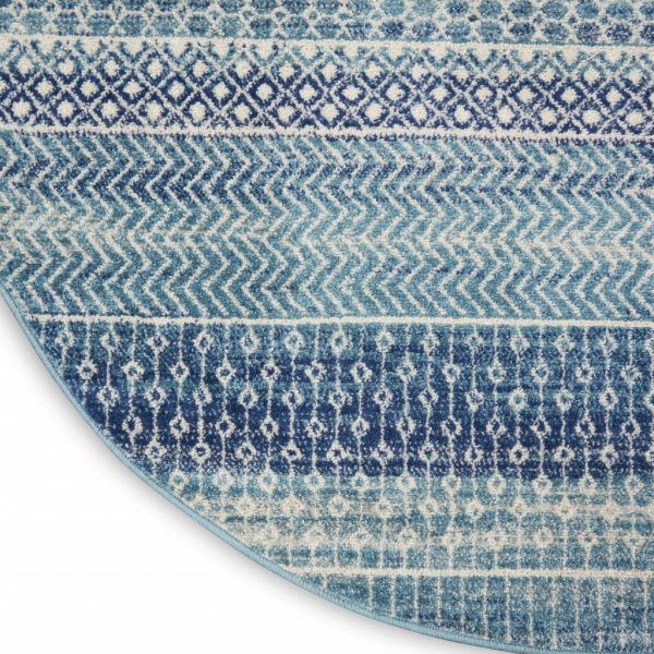 5?Round Navy Blue Ornate Stripes Area Rug - Image 5