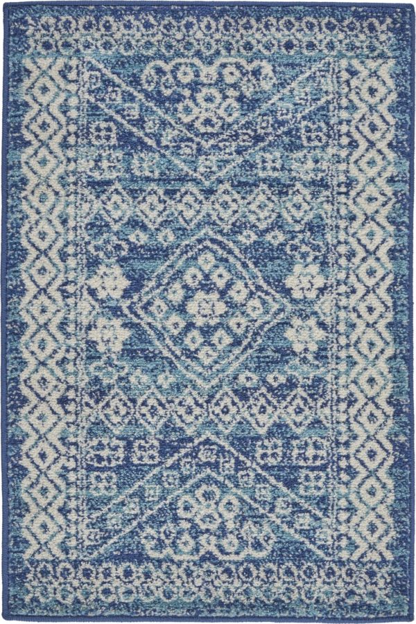 2?x 3?Navy Blue and Ivory Persian Motifs Scatter Rug