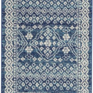 2?x 8?Navy Blue and Ivory Persian Motifs Runner Rug