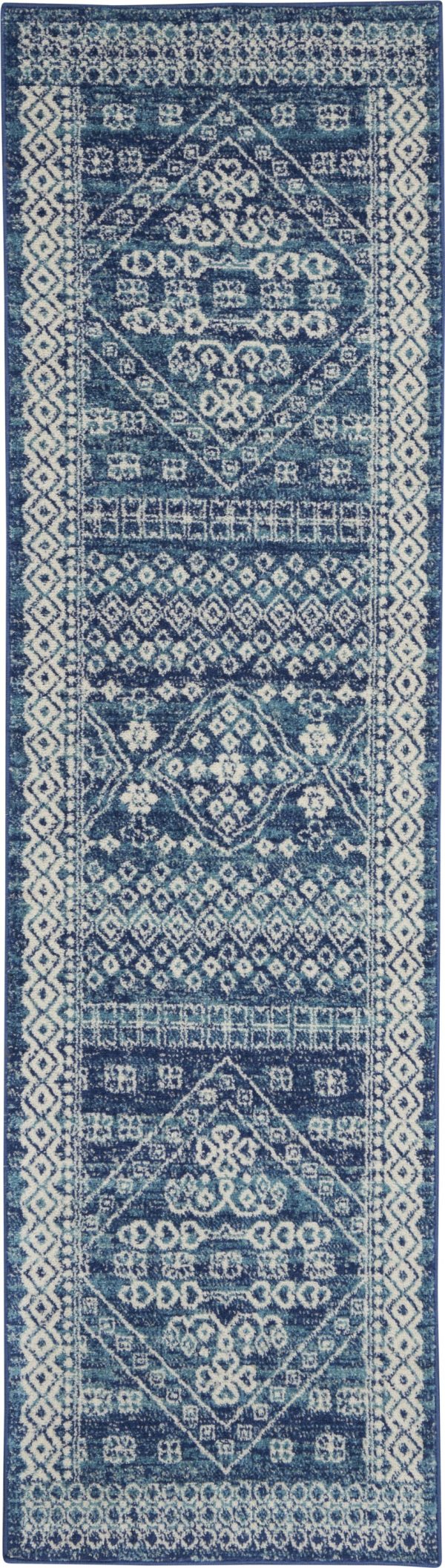 2?x 8?Navy Blue and Ivory Persian Motifs Runner Rug
