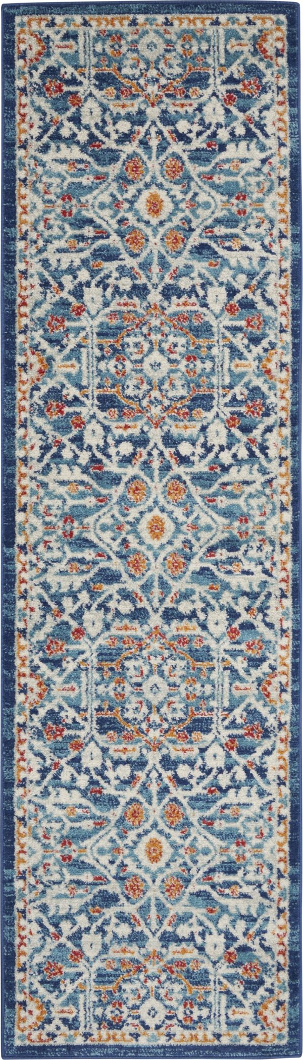 2?x 8?Blue White Multi Medallion Runner Rug