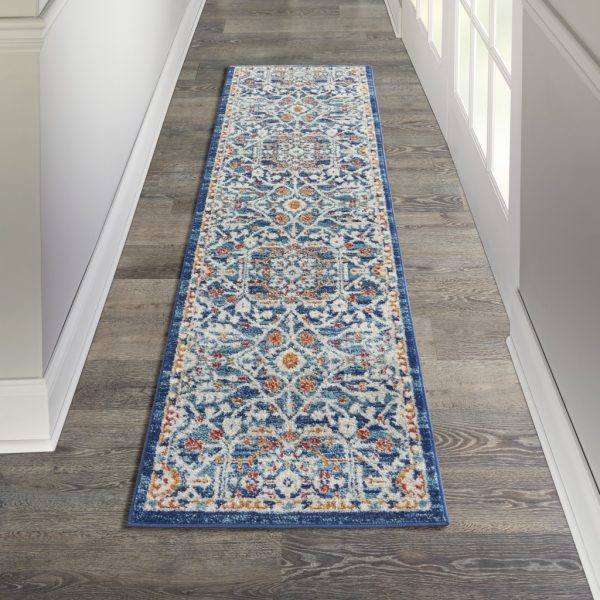 2?x 8?Blue White Multi Medallion Runner Rug - Image 4