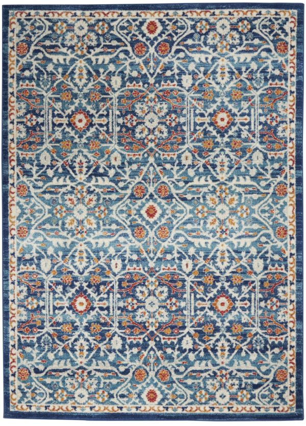 5?x 7?Blue White Multi Medallion Area Rug