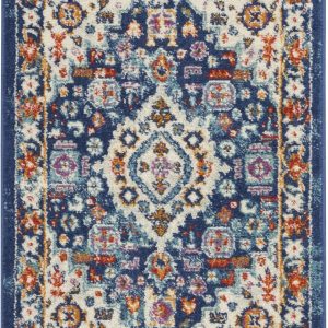 2?x 8?Blue and Ivory Medallion Runner Rug