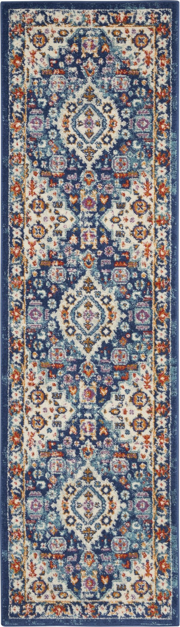 2?x 8?Blue and Ivory Medallion Runner Rug