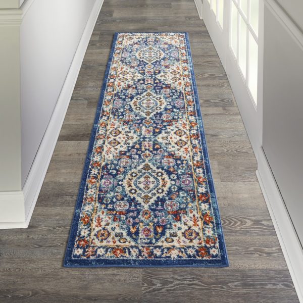 2?x 8?Blue and Ivory Medallion Runner Rug - Image 3