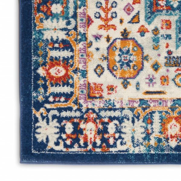 2?x 8?Blue and Ivory Medallion Runner Rug - Image 4