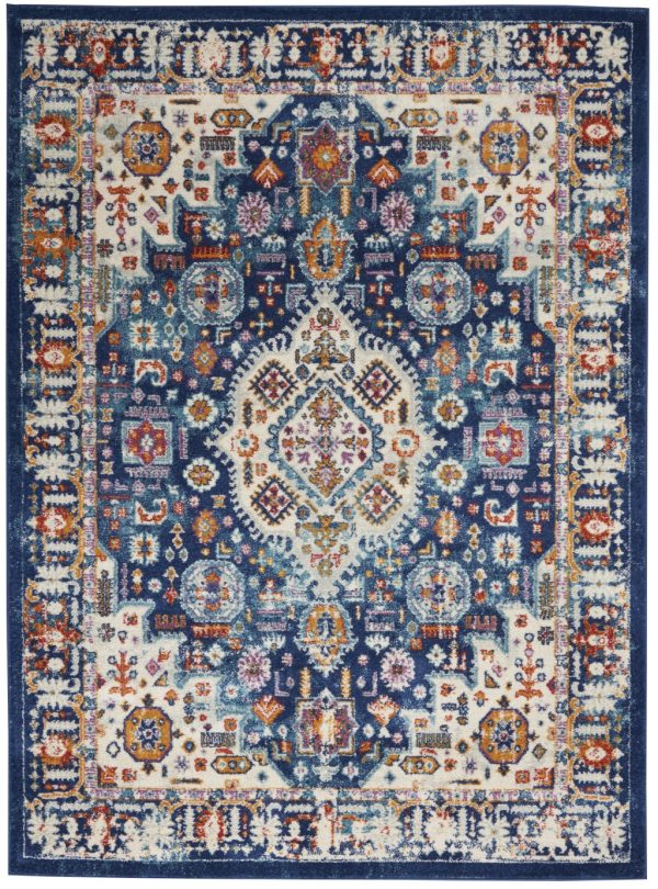 5?x 7?Blue and Ivory Medallion Area Rug