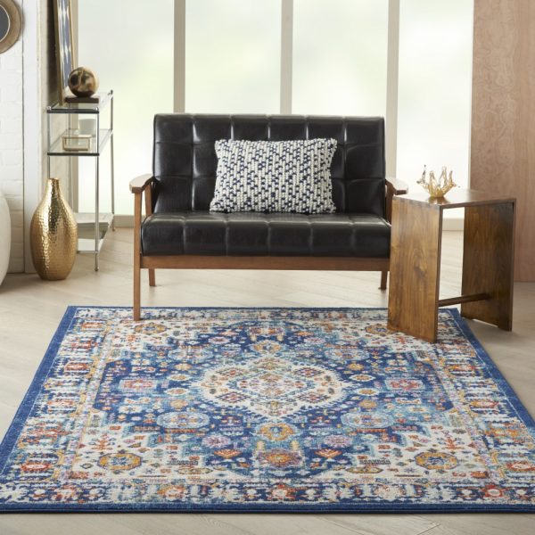5?x 7?Blue and Ivory Medallion Area Rug - Image 3