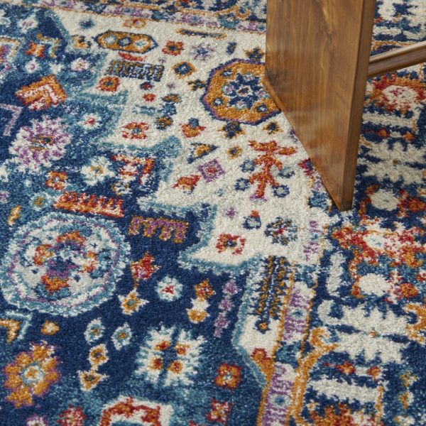 5?x 7?Blue and Ivory Medallion Area Rug - Image 4