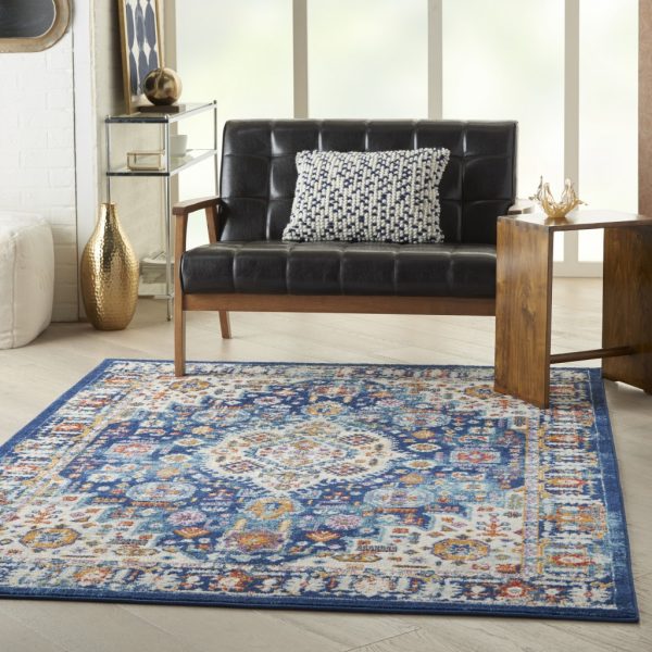 5?x 7?Blue and Ivory Medallion Area Rug - Image 5